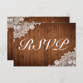 Rustic Wood & White Lace Wedding RSVP Kaartje (Voorkant / Achterkant)