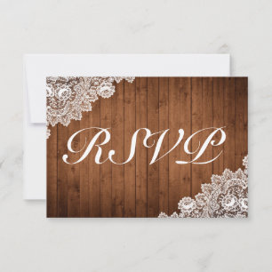 Rustic Wood & White Lace Wedding RSVP Kaartje