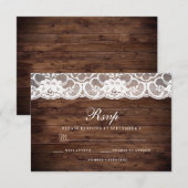Rustic Wood White Lace Wedding RSVP Kaartje (Voorkant / Achterkant)