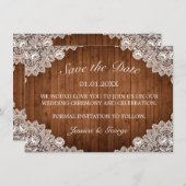 Rustic Wood & White Lace Wedding Save The Date (Voorkant / Achterkant)