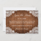 Rustic Wood & White Lace Wedding Save The Date (Voorkant)