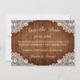 Rustic Wood & White Lace Wedding Save The Date