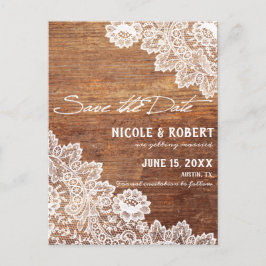 Rustic Wood White Lace Wedding Save the Date Aankondigingskaart