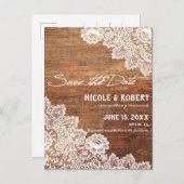 Rustic Wood White Lace Wedding Save the Date Aankondigingskaart (Voorkant / Achterkant)