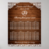 Rustic Wood & White Lace Wedding Seating Chart Poster (Voorkant)