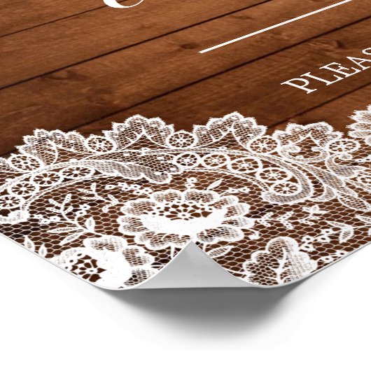 Rustic Wood & White Lace Wedding Sign Poster (Hoek)