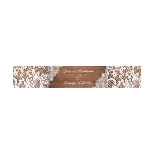 Rustic Wood & White Lace Wedding Uitnodigingen Wikkel (Vlak)