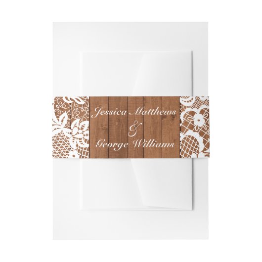Rustic Wood & White Lace Wedding Uitnodigingen Wikkel (Voorkant Voorbeeld)
