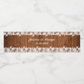 Rustic Wood & White Lace Wedding Waterfles Etiket (Enkel label)
