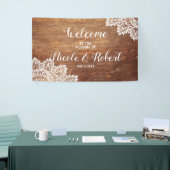Rustic Wood White Lace Wedding Welkom Spandoek (Beurs)