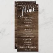 Rustic Wood, White Lights & Script Wedding Menu (Voorkant / Achterkant)