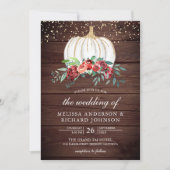 Rustic Wood White Pumpkin Burgundy Floral Wedding Kaart (Voorkant)