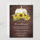 Rustic Wood White Pumpkin Sunflower Fall Weddensch Kaart (Voorkant)