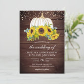 Rustic Wood White Pumpkin Sunflower Fall Weddensch Kaart (Staand voorkant)