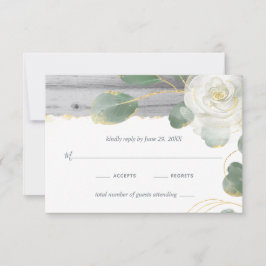 Rustic Wood White Rose Gold Greenery Wedding RSVP Kaartje