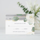Rustic Wood White Rose Gold Greenery Wedding RSVP Kaartje (Staand voorkant)