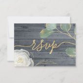 Rustic Wood White Rose Gold Greenery Wedding RSVP Kaartje (Achterkant)