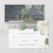 Rustic Wood White Rose Gold Greenery Wedding RSVP Kaartje (Voorkant / Achterkant)