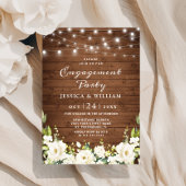 Rustic Wood White Roses Hydrangea Engagement Party Kaart