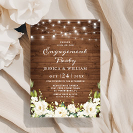 Rustic Wood White Roses Hydrangea Engagement Party Kaart
