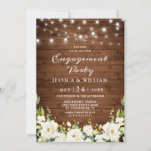 Rustic Wood White Roses Hydrangea Engagement Party Kaart (Voorkant)