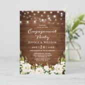 Rustic Wood White Roses Hydrangea Engagement Party Kaart (Staand voorkant)