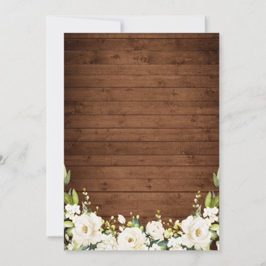 Rustic Wood White Roses Hydrangea Engagement Party Kaart (Achterkant)