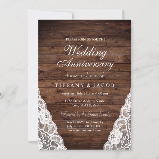 Rustic Wood White Wedding Jubileum Invite Kaart (Voorkant)