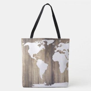 Rustic Wood White World Reizigerskaart Tote Bag