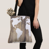 Rustic Wood White World Reizigerskaart Tote Bag (Dichtbij)