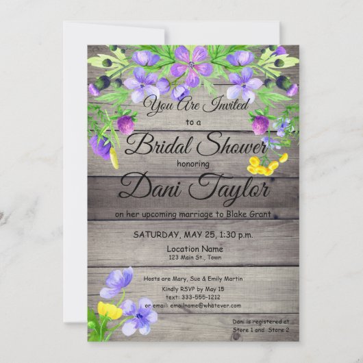 Rustic Wood Wildbloemen Bridal Shower Invitation Kaart (Voorkant)