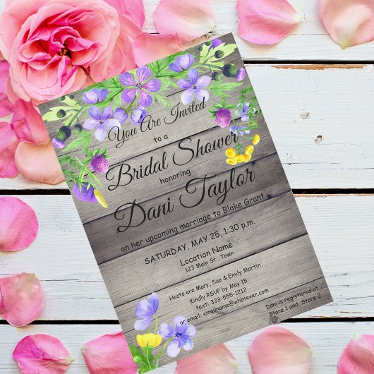 Rustic Wood Wildbloemen Bridal Shower Invitation Kaart