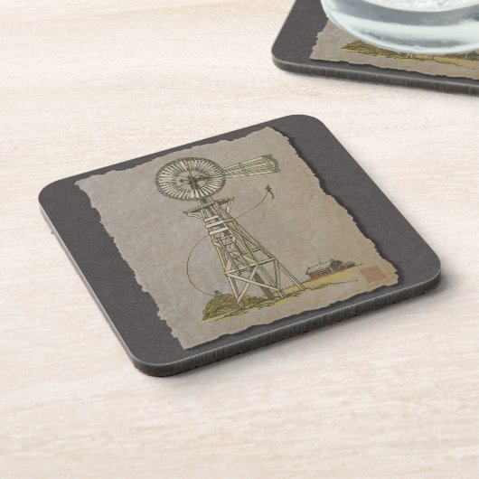 Rustic Wood Windmill Onderzetter (Linkerzijde)