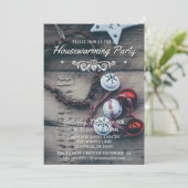 Rustic Wood Winter Vakantie Housewarming Party Kaart (Staand voorkant)