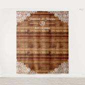 Rustic Wood & Witte Kant Trouwfoto Achtergrond Wandkleed (Voorkant)