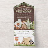 Rustic Wood Woodland Animals Camping Baby shower All In One Uitnodiging (Binnen)