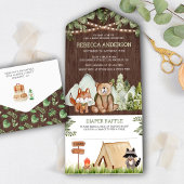 Rustic Wood Woodland Animals Camping Baby shower All In One Uitnodiging