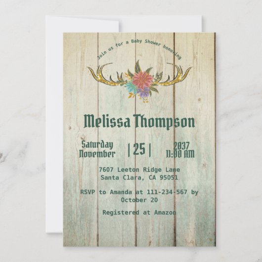 Rustic Wood Woodland Deer Green Forest Baby shower Kaart (Voorkant)