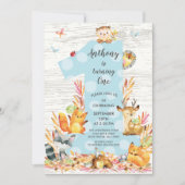 Rustic Wood Woodland One Boys Birthday Invitation Kaart (Voorkant)