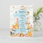 Rustic Wood Woodland One Boys Birthday Invitation Kaart (Staand voorkant)