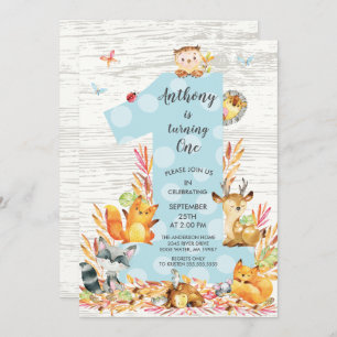Rustic Wood Woodland One Boys Birthday Invitation Kaart