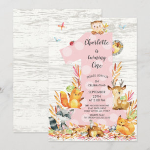 Rustic Wood Woodland One Girls Birthday Invitation Kaart