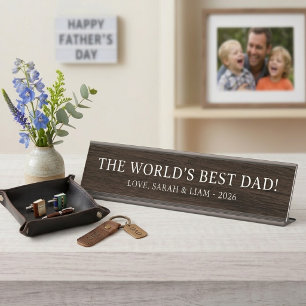 Rustic Wood World's Best Dad op maat Bureau Naambordje