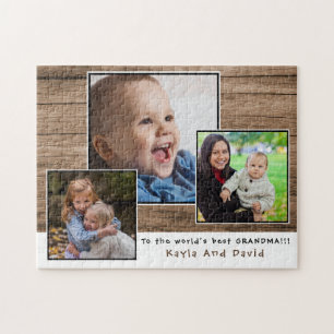 Rustic Wood Worlds Best Grandma Photo Collage Legpuzzel
