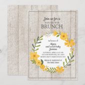 Rustic Wood Yellow Floral Baby shower Brunch Kaart (Voorkant / Achterkant)