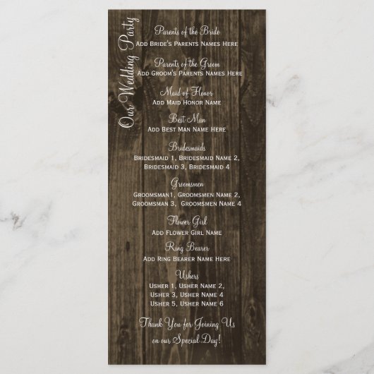 Rustic Wood Yellow Gerber Daisy Wedding Programs Programmakaart (Achterkant)