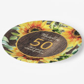 Rustic Wood Yellow Sunflower 50th Birthday Papieren Bordje (Gekanteld)