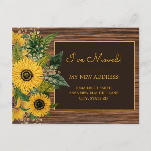 Rustic Wood Yellow Sunflower Adres Briefkaart (Voorkant)