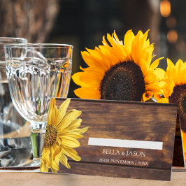 Rustic Wood Yellow Sunflower Country Fall Weddensc Plaatskaartje