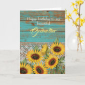 Rustic Wood Yellow Sunflower Godmoeder Birthday Kaart (Gele Bloem)